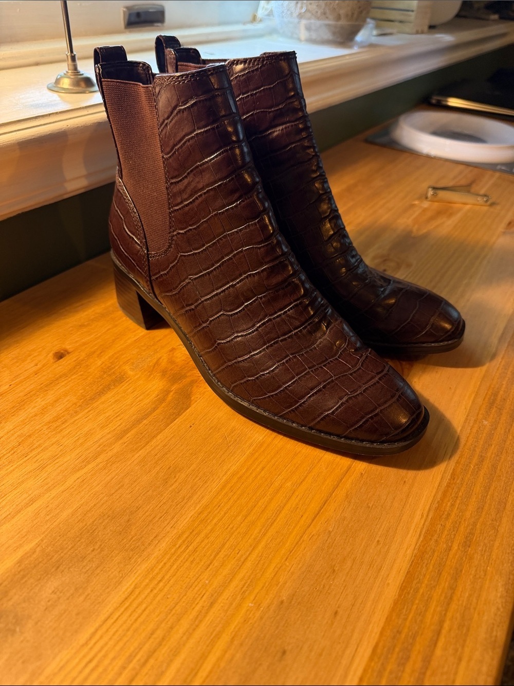 Woman’s J Crew Piper woman’s croc leather Chelsea booties